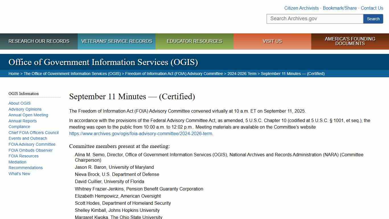 September 11 Minutes — (Certified) National Archives