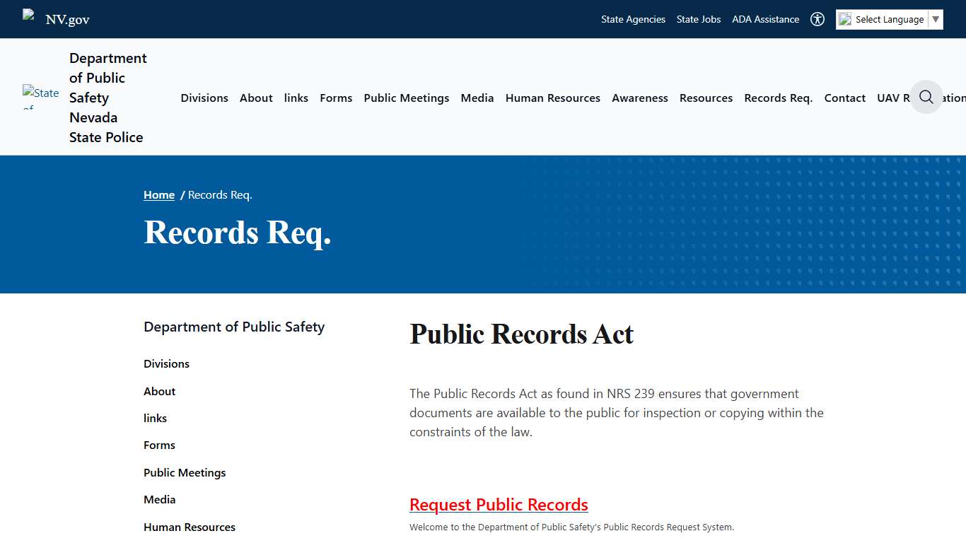 DPS Public Records Request Form