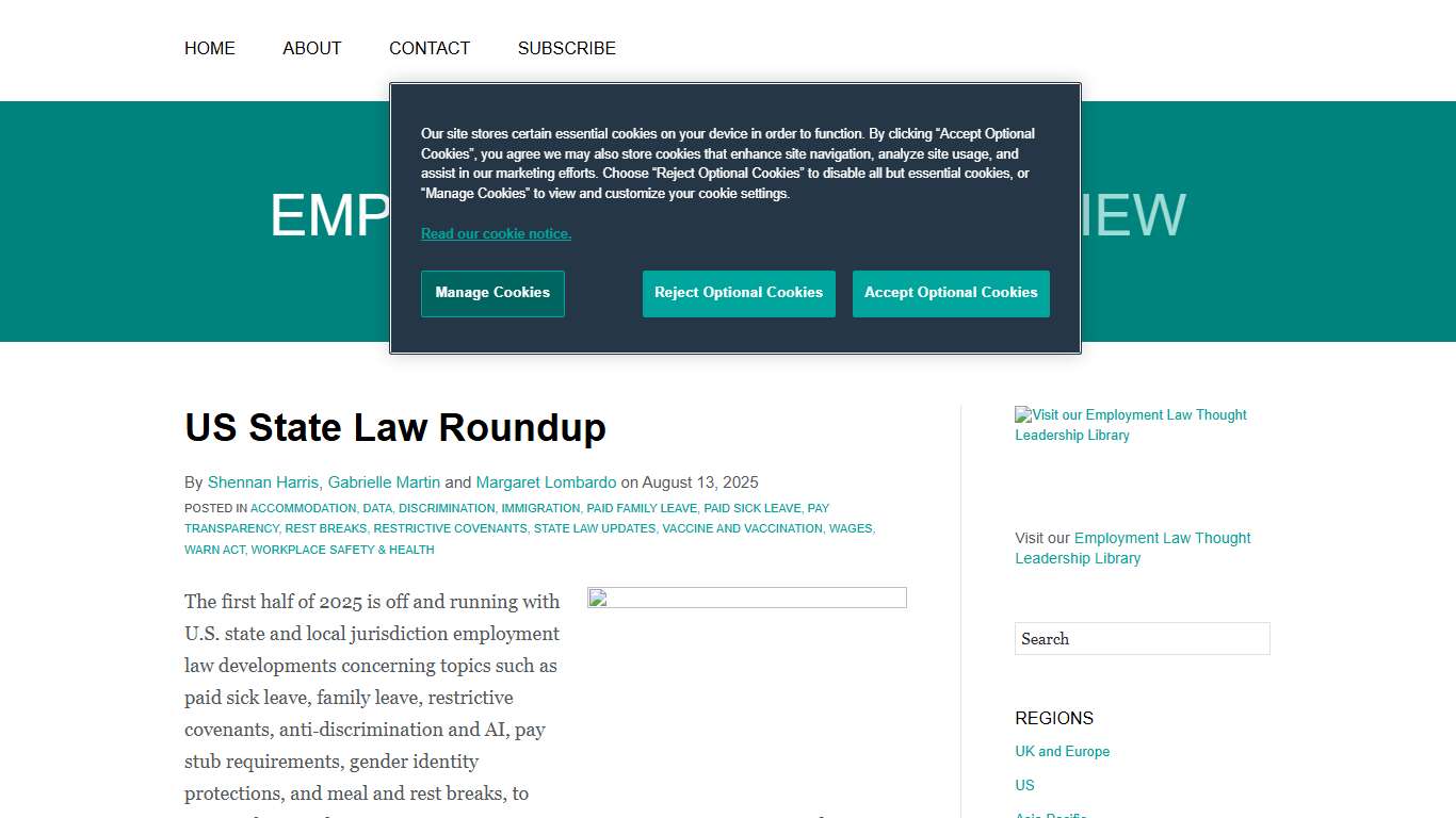 US State Law Roundup Employment Law Worldview