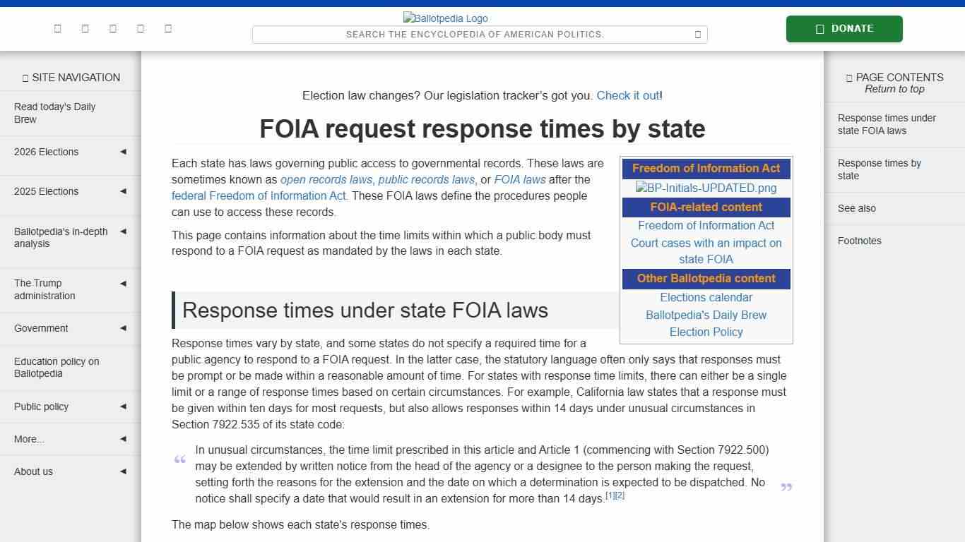 FOIA request response times by state - Ballotpedia