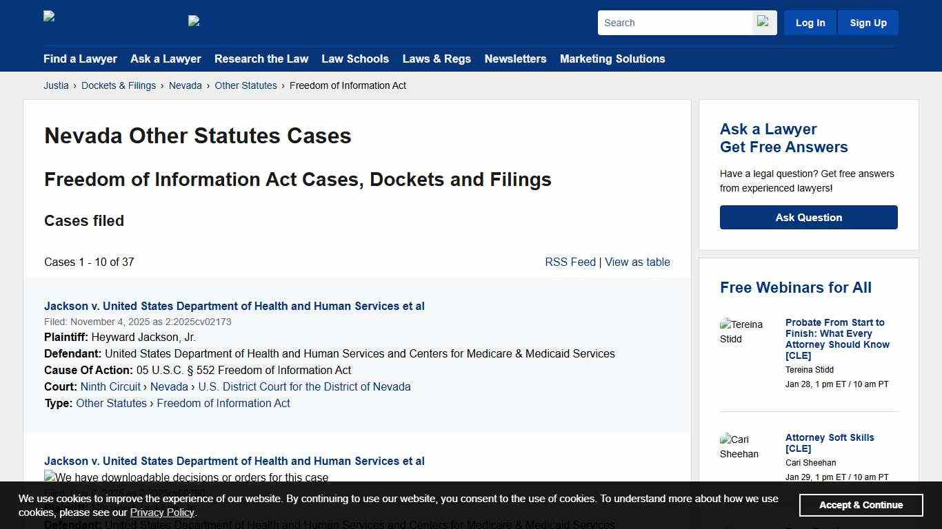 Freedom of Information Act Cases, Dockets and Filings in Nevada Justia Dockets & Filings