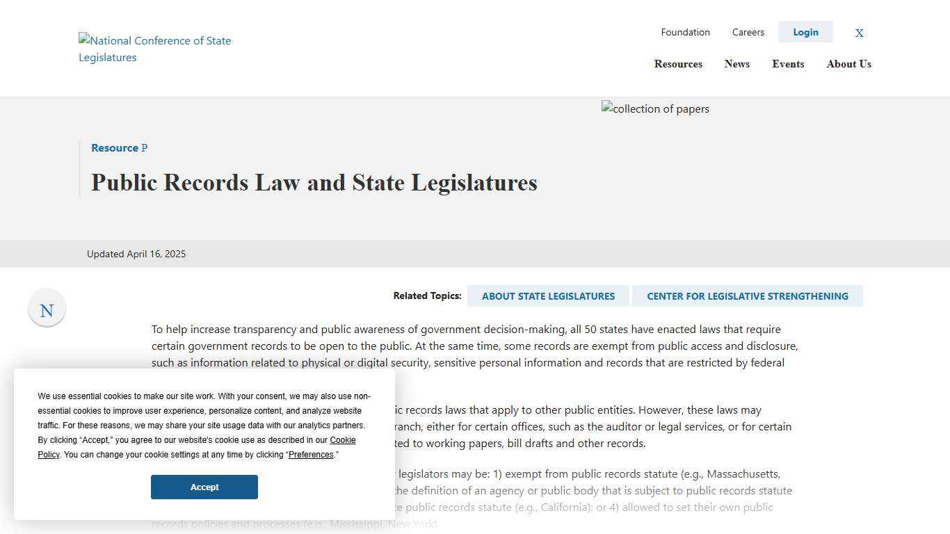 Public Records Law and State Legislatures